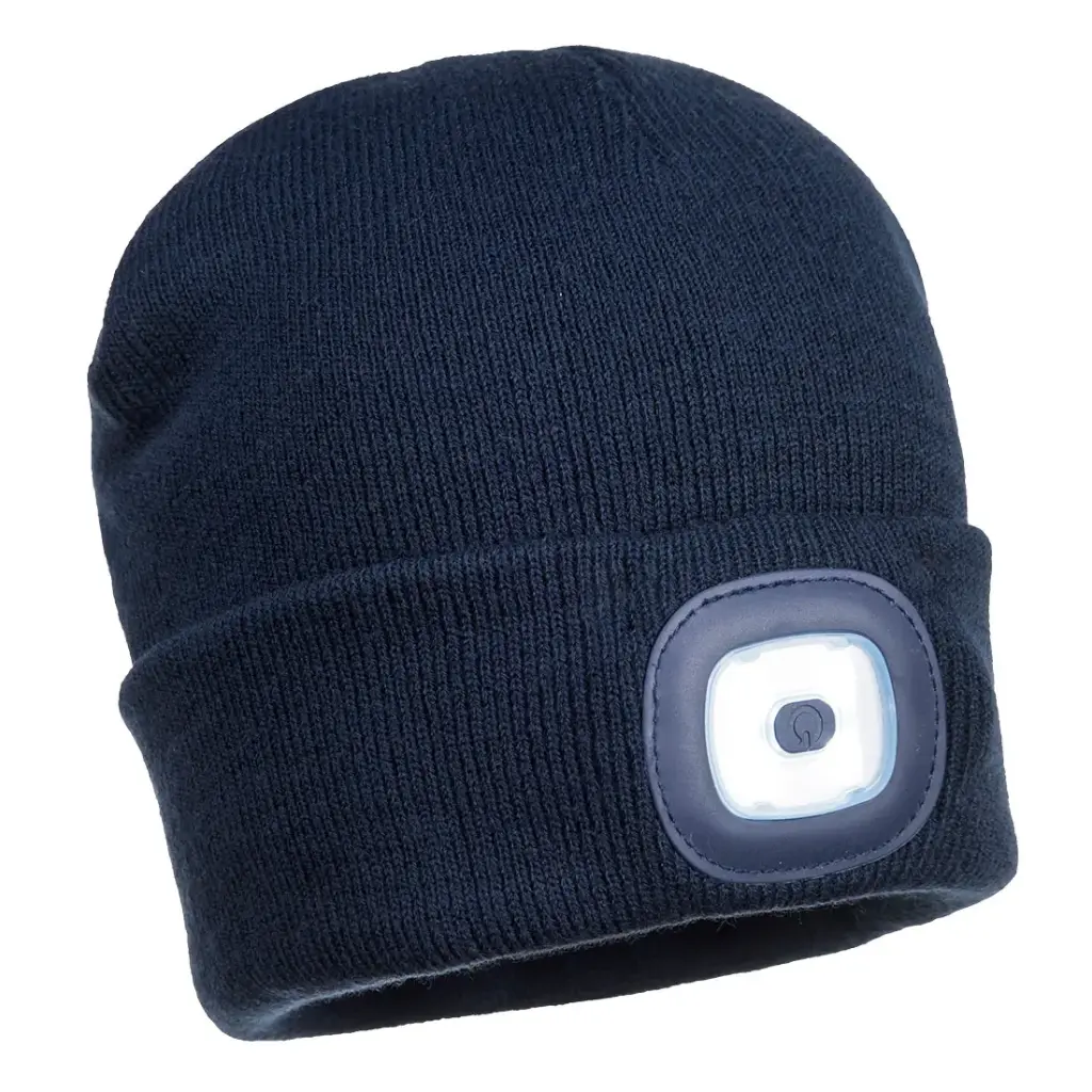 [B028NAR] Gorro con luz led doble recargable B028 Portwest (Azul marino)