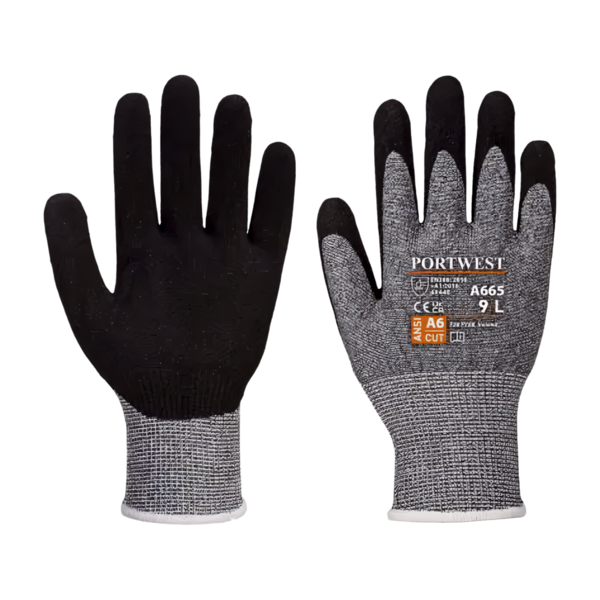 Guantes de seguridad anti corte A6 poliéster/nitrilo arenoso A665 Portwest