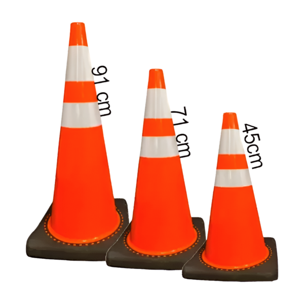 [CO-REF-45CM] Cono vial de pvc c/base negra de caucho c/reflejante CO-REF Safepro (45 cm)