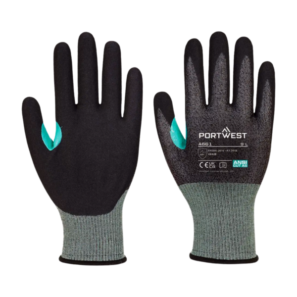 Guantes de seguridad anti corte A5 poliéster/nitrilo arenoso A661 Portwest