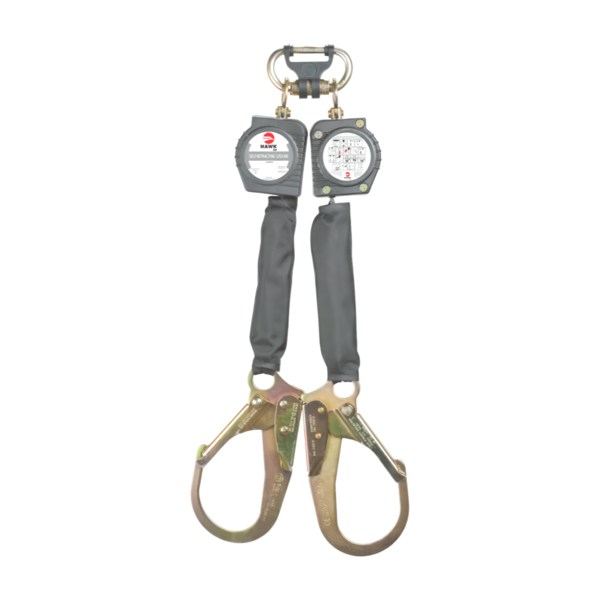 Línea de vida retráctil de cinta doble gancho grande c/mosquetón "ANSI" H/RWTR-6ft