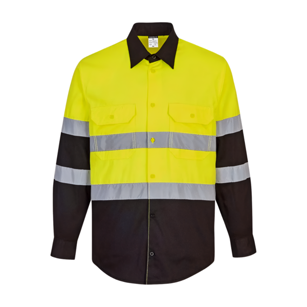 Camisa Hi-Vis manga larga con negro y reflejante E066 Portwest