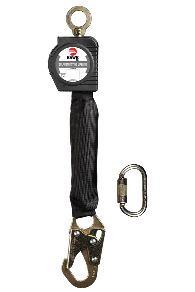 Línea de vida retráctil de cinta gancho chico c/mosquetón "ANSI" H/RWS-M Hawk
