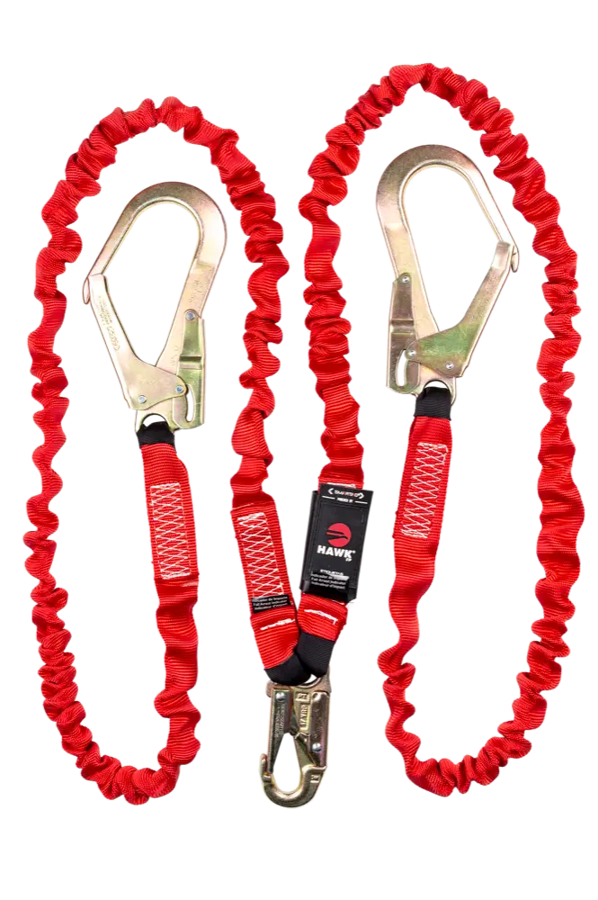 Cable contra caídas poliéster doble de 1.80mtrs con 2 ganchos grandes con amortiguador 671P-1.80 Hawk