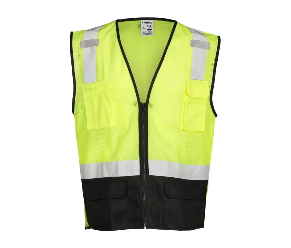 [1509-S-M] Chaleco Hi-Vis de malla con fondo negro CL209-29 Kishigo (S-M, Lima)