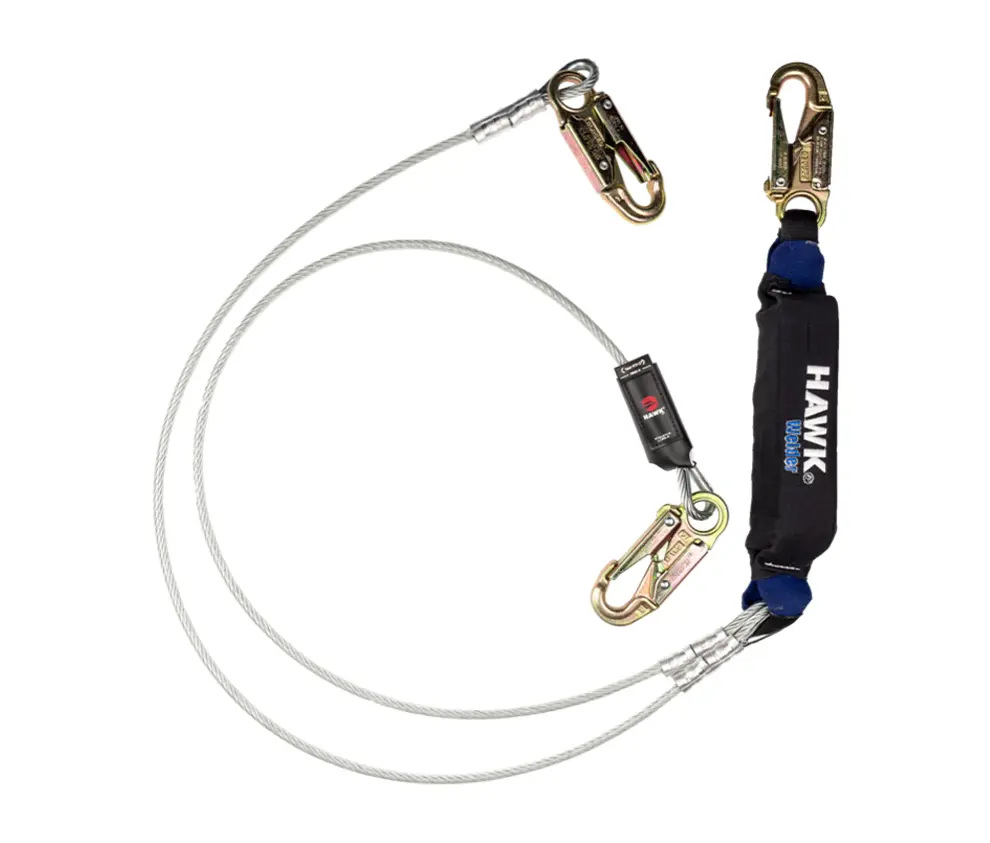 Cable de acero contra caídas 1.80mtrs. doble brazo, gancho chico 661L-1.80 Hawk