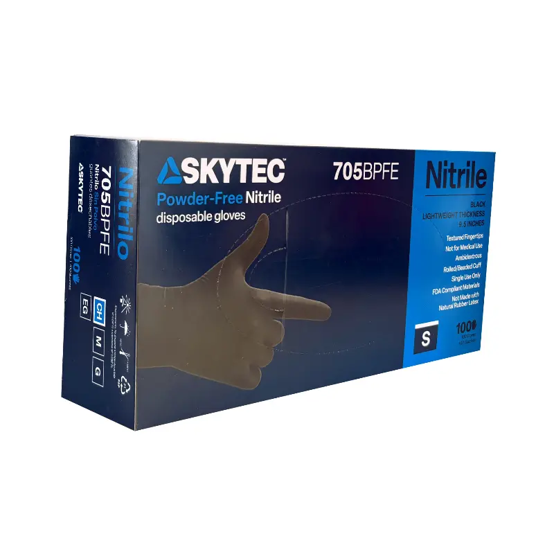 Guantes desechables de nitrilo 3.5 mils. negro 705BPFE Safe-fit