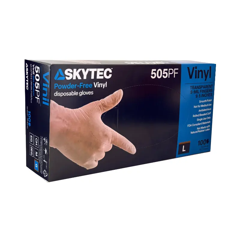 Guantes desechables de vinil de 5 mil. de 9.5 pulg. de largo 505PF Safe-Fit