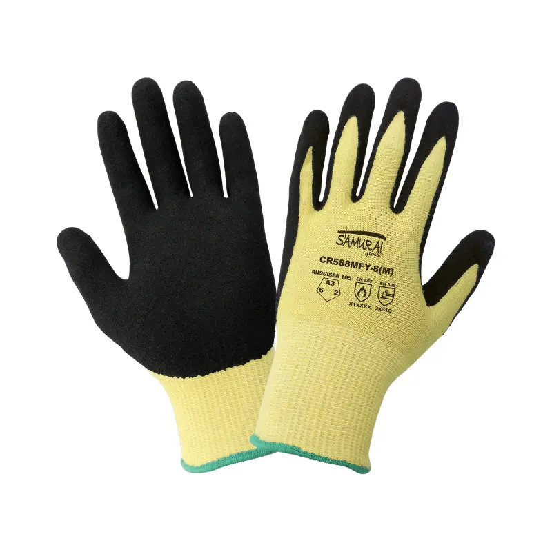 Guantes anti corte A3 y resistente al calor de fibra aramida/nitrilo arenoso CR588MFY Safe-Fit
