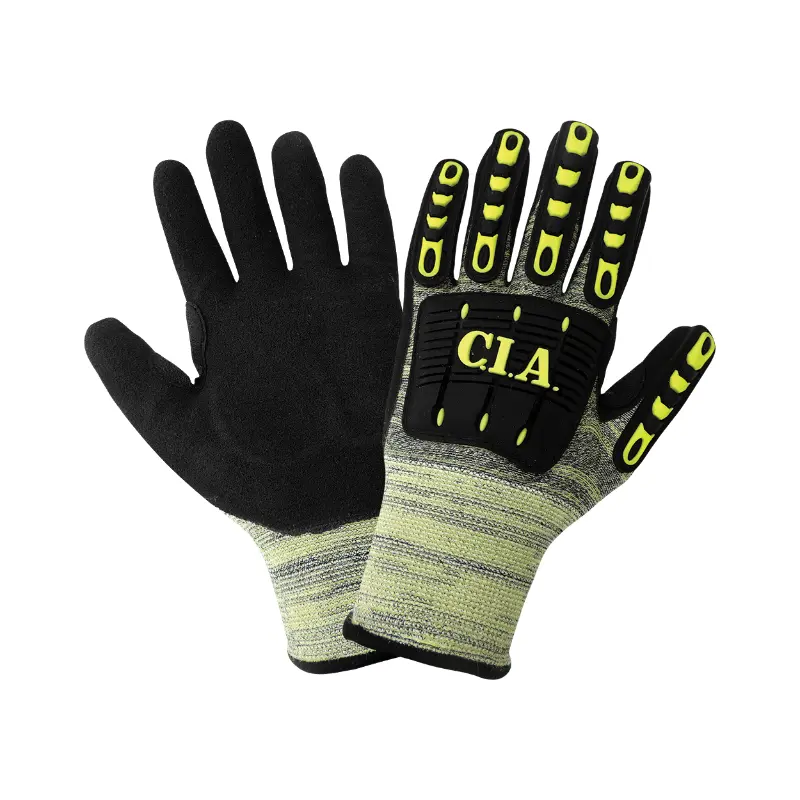 Guantes anti impacto N1 y anti-corte A5 de fibra de aramida/nitrilo arenoso CIA609MF Safe-Fit
