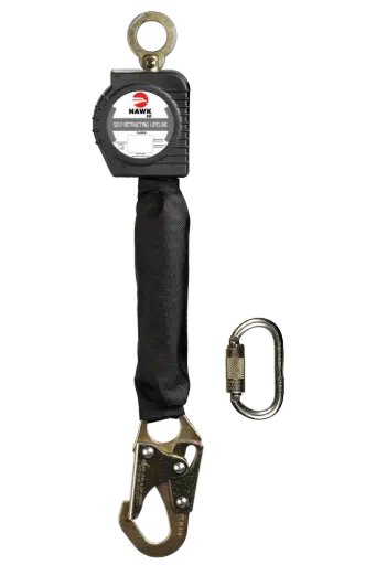 Línea de vida retráctil de cinta gancho chico c/mosquetón "ANSI" H/RWS-M Hawk