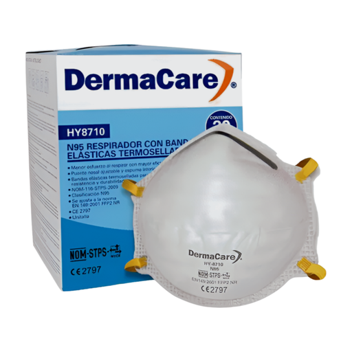 [HY-8710] Mascarilla desechable N95 para polvos y neblinas con 20 piezas HY-8710 Dermacare