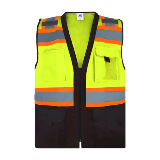 Chaleco de seguridad tipo brigadista con reflejante y cierre tipo zipper.