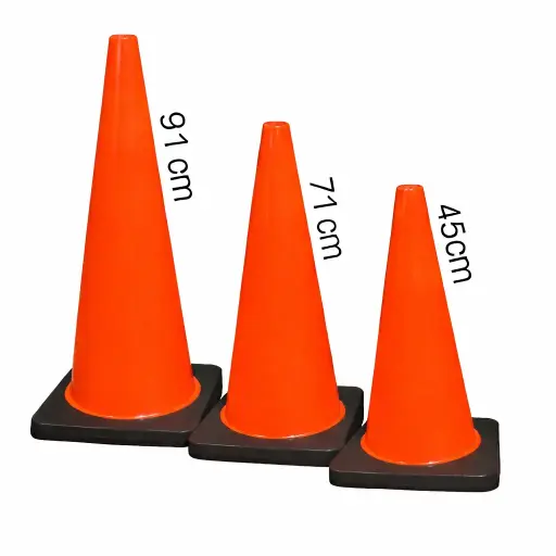 Cono vial de pvc c/base negra de caucho s/reflejante CBLH ByLack